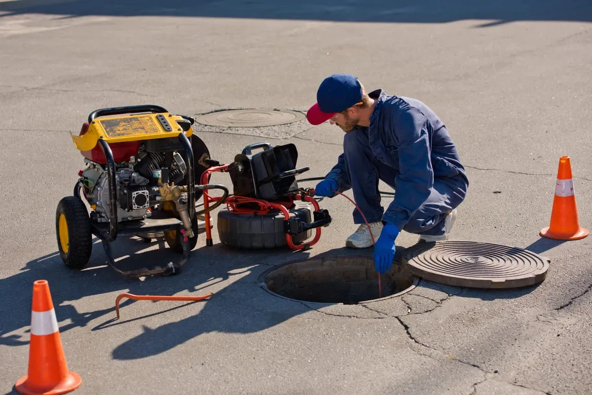 Sewer hydro jetting service in action